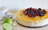 Mango Lime Cheesecake With Rasberries, Blueberries & Mango Coulis Mango Lime Cheesecake With Rasberries, Blueberries & Mango Coulis